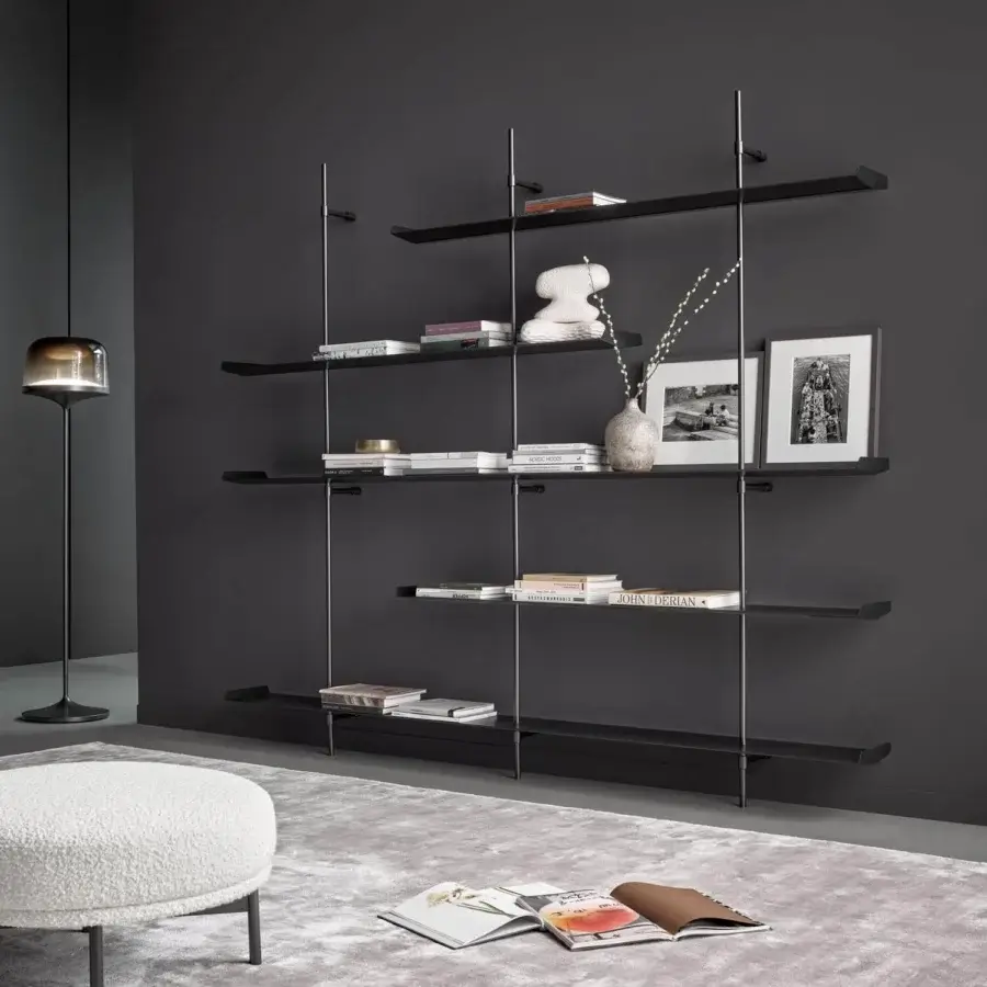 Superior Bonaldo Foil bookcase crafted in painted aluminum and metal with a matte black finish