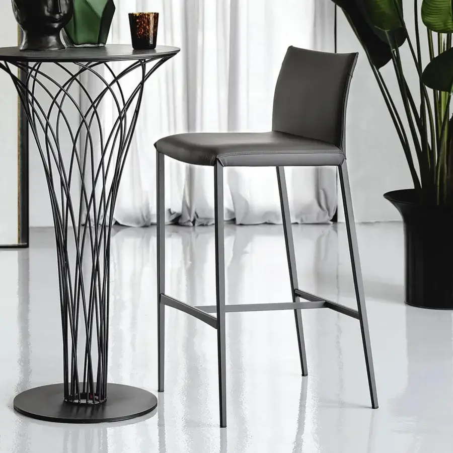 Distinguished Cattelan Italia Norma stool with embossed lacquered steel and comfortably curved fabric upholstery in a matte finish