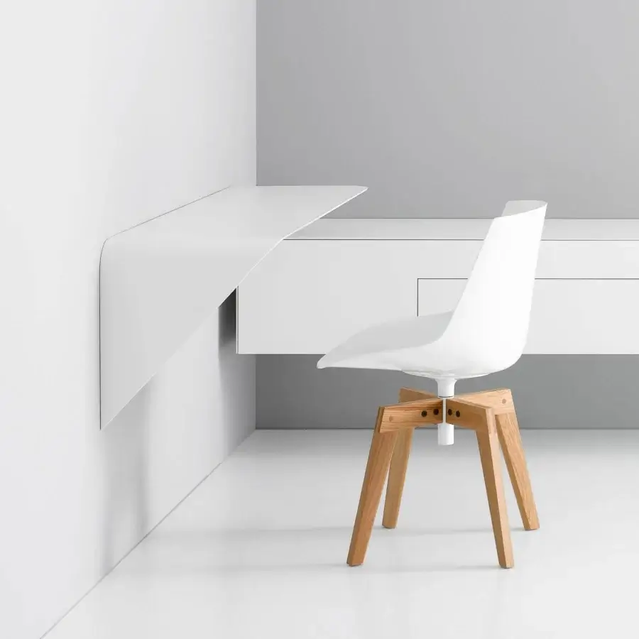 Distinguished MDF Italia Mamba Light desk with cantilevered shelf and supporting cabinet in glossy white lacquered medium density fibreboard