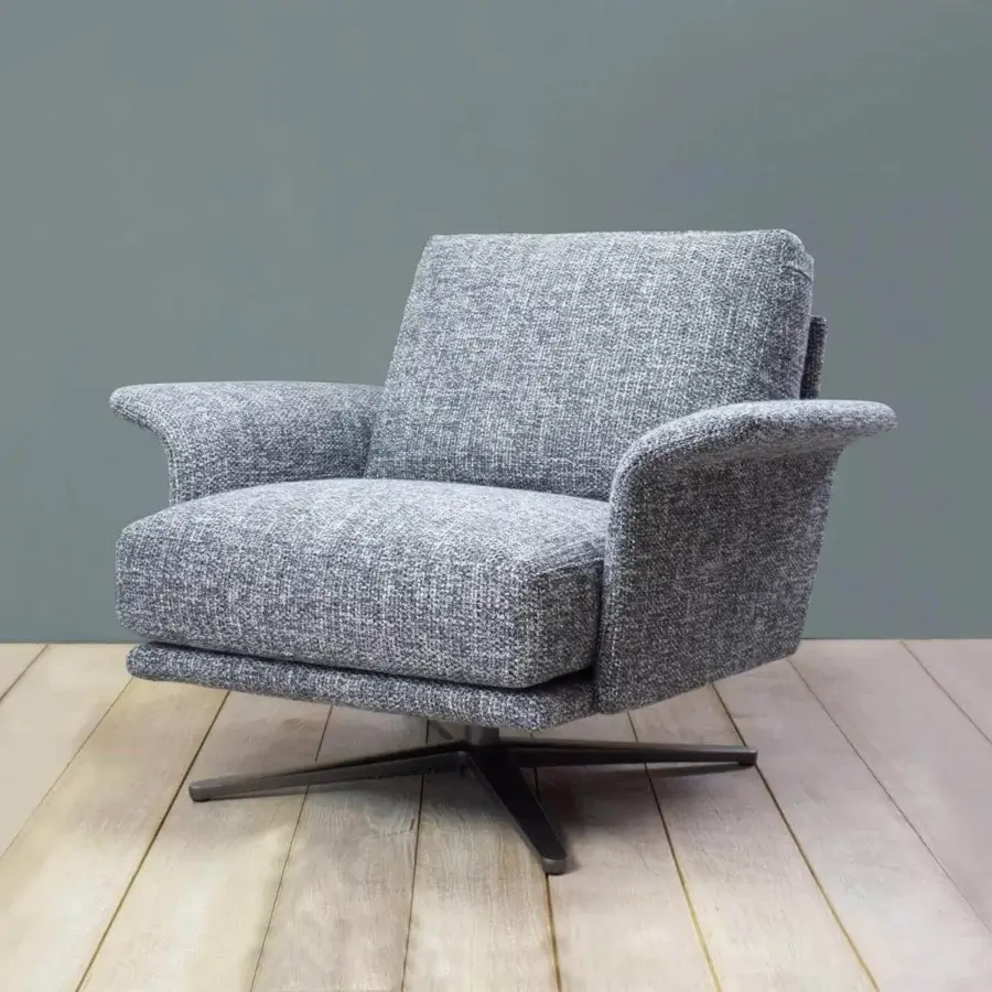 Distinguished Verzelloni Nilson lounge chair with woven mottled gray textile and swiveling four-legged aluminum base