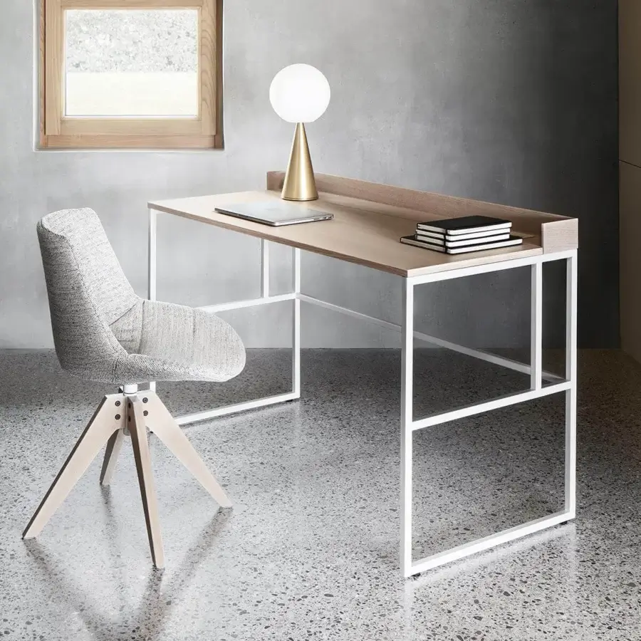 Superior MDF Italia 20.Venti Home desk with bleached oak veneered tabletop and matt white painted steel frame