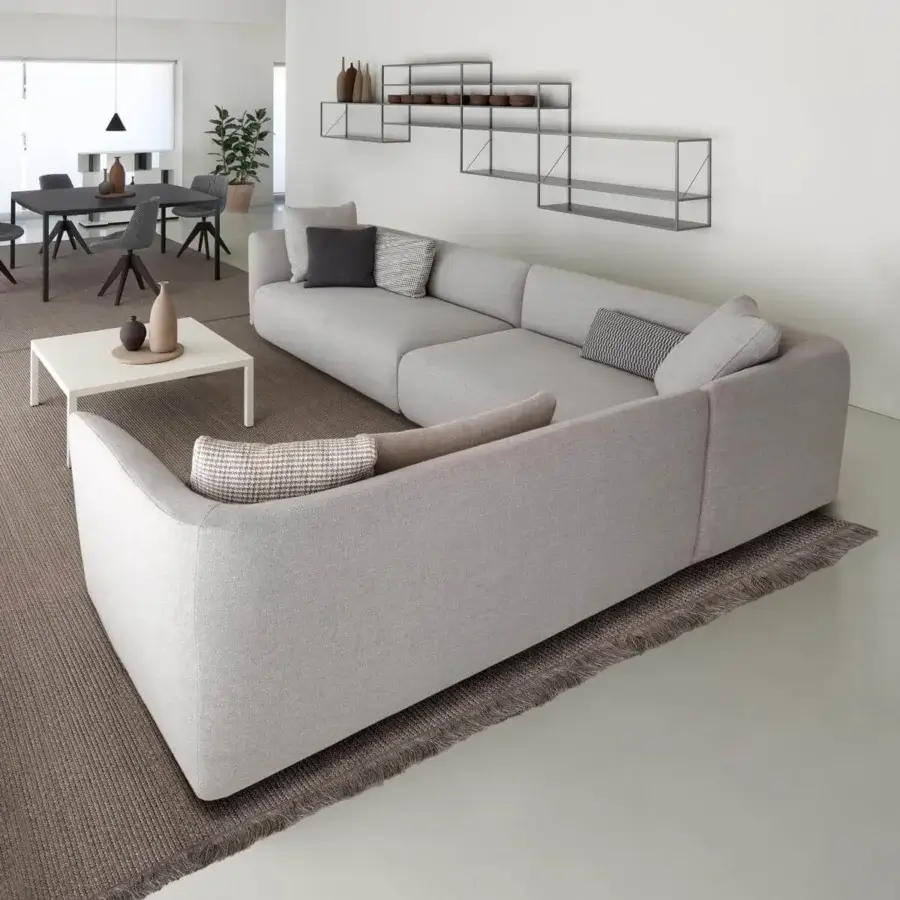Distinguished MDF Italia Cosy sectional with light gray textile upholstery and balanced proportions crafted in Italy
