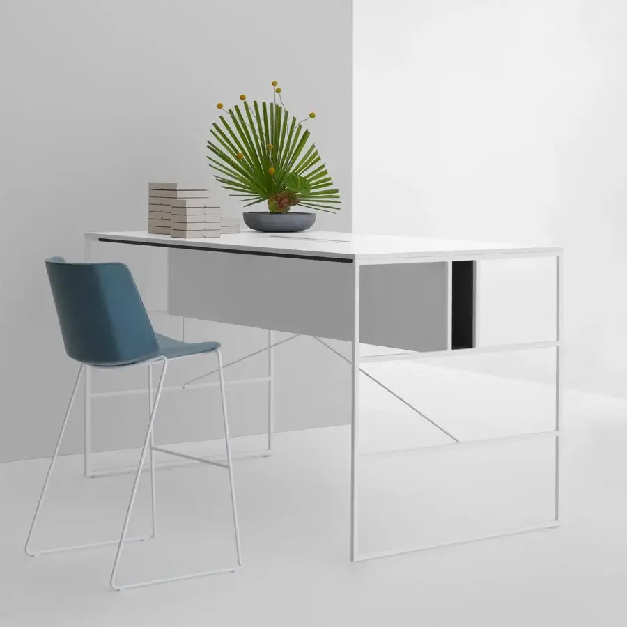 Distinguished MDF Italia 20.Venti desk with white epoxy powder-coated steel and matte white Fenix NTM laminate top