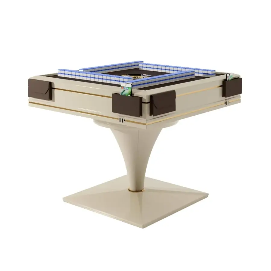 Exclusive Vismara Posh Mahjong table with gold accents and velvet cloth playing surface in glossy cream finish