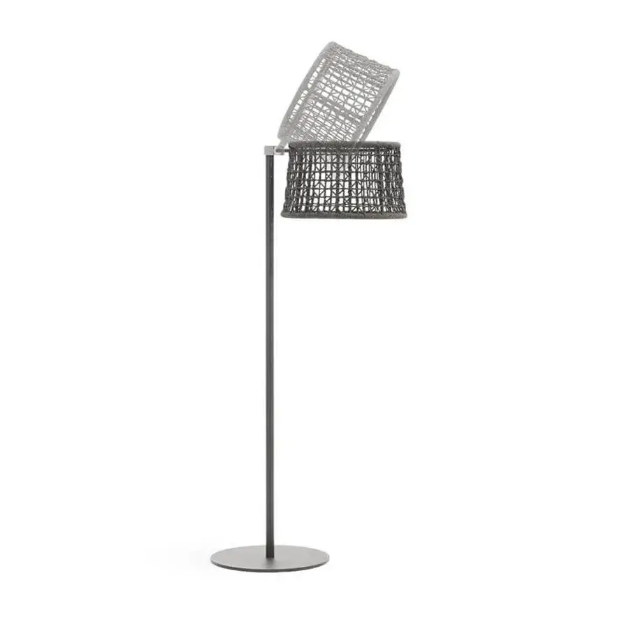 Superior Varaschin Emma floor lamp with dark woven shade and powder-coated aluminum built on a steel base