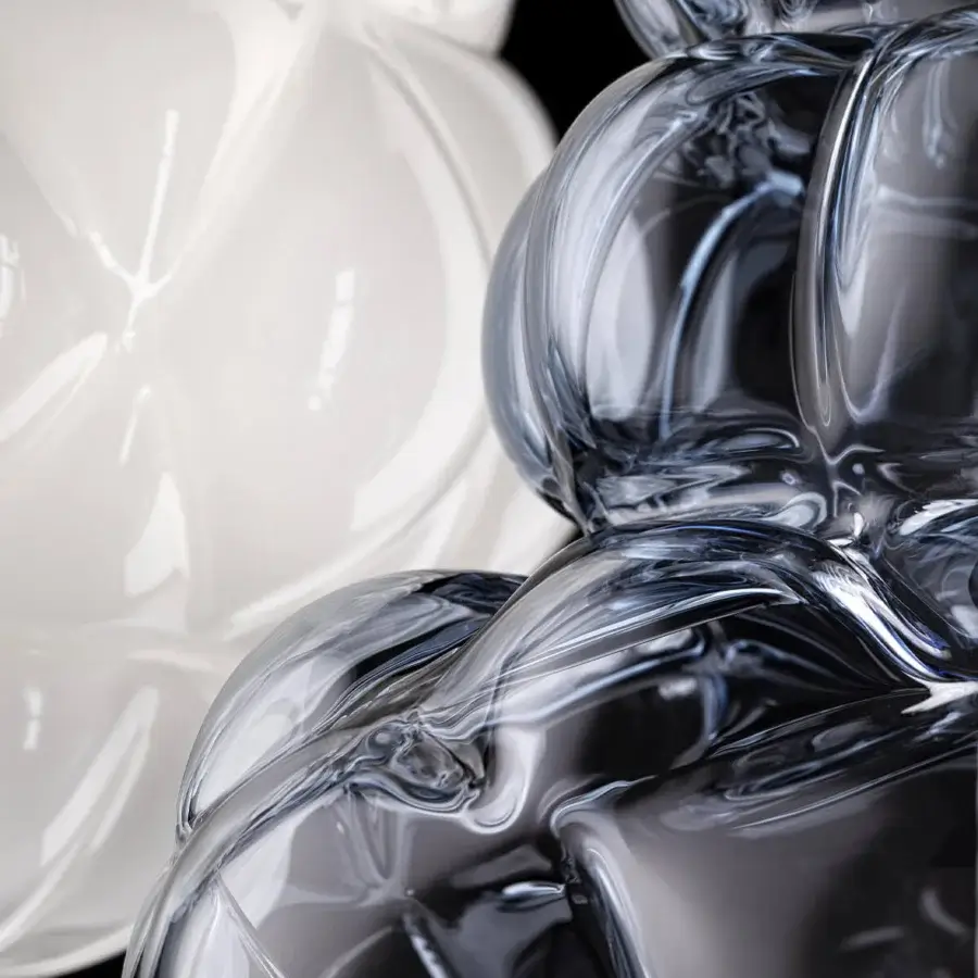 Exclusive Barovier&Toso Vallonné Opale suspension lamp crafted in milky opaline Venetian crystal with interconnected spherical shapes