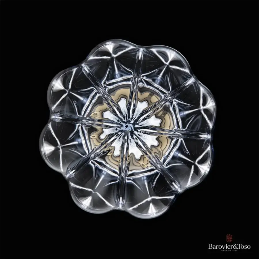 Exquisite Barovier&Toso Vallonné suspension lamp with transparent Venetian crystal crafted in Italy exhibiting a star-like pattern