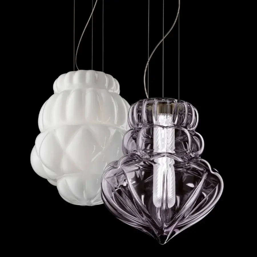 Superior Barovier&Toso Vallonné suspension lamp with translucent lavender Venetian crystal and glossy finish