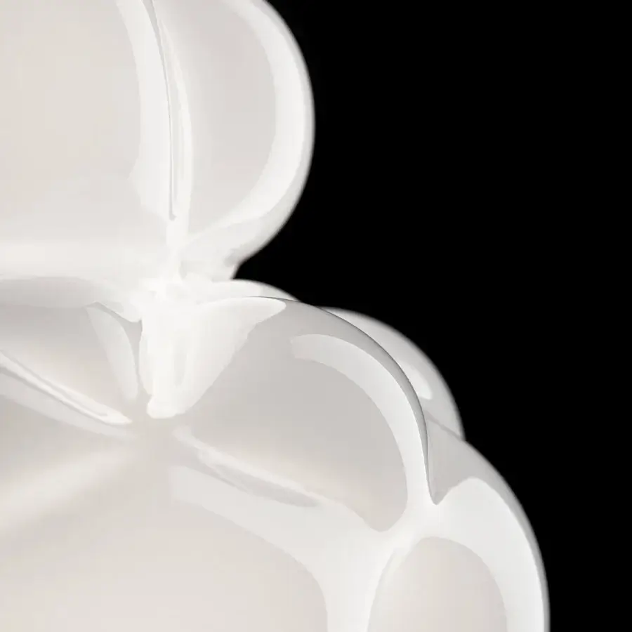 Superior Barovier&Toso Vallonné suspension lamp in opaline Venetian crystal with glossy white finish diffusing light