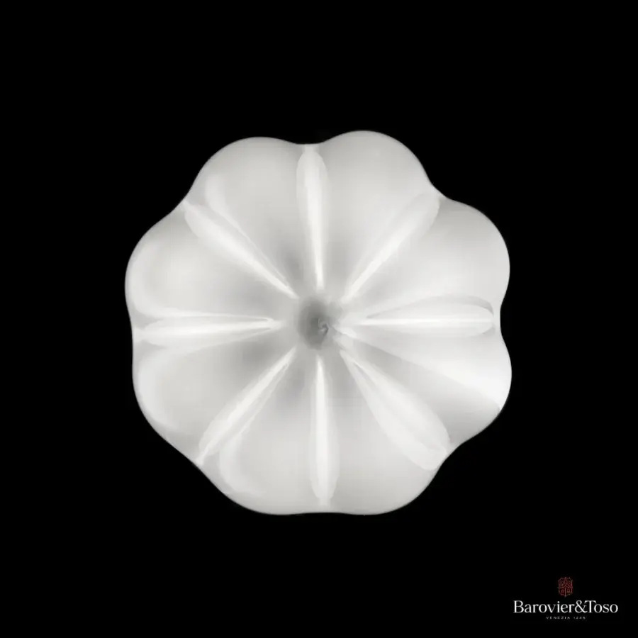Distinguished Barovier&Toso Vallonné suspension lamp in luminous opaline Venetian crystal with select metal finish
