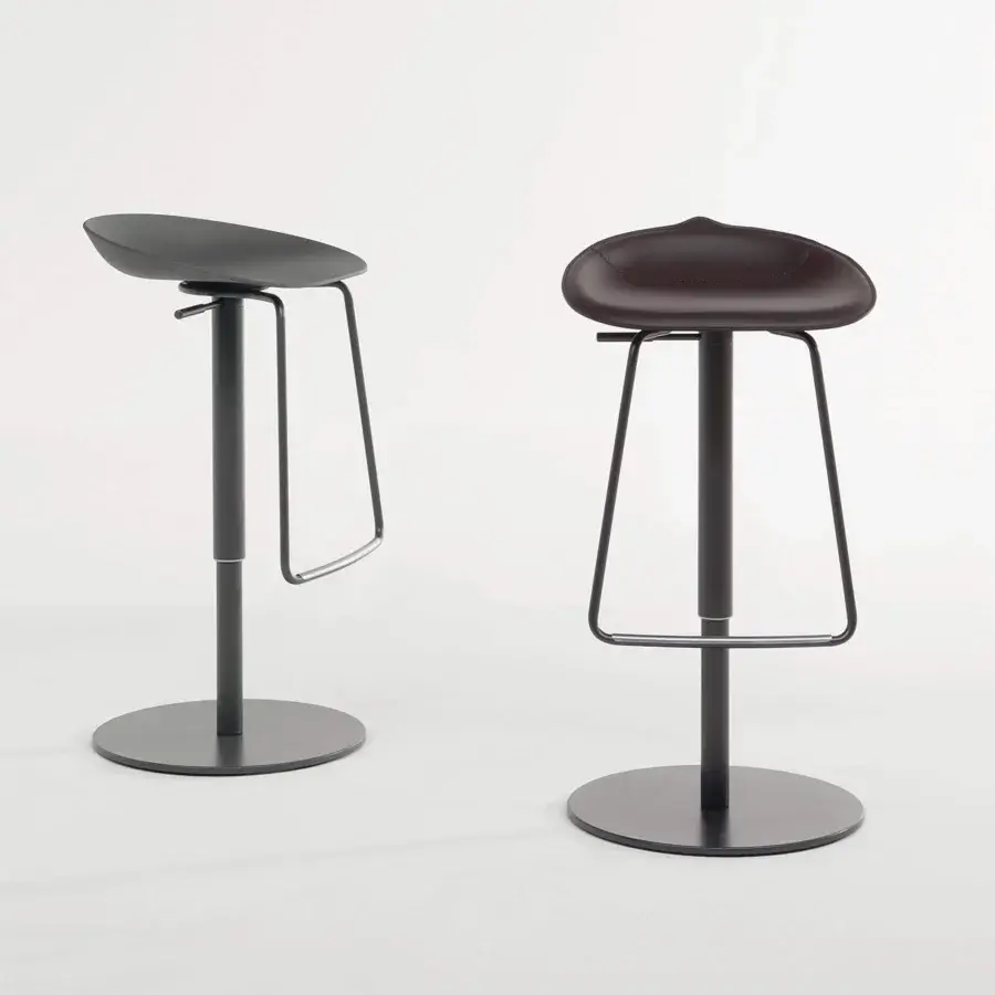 Superior Bonaldo Tab stool with grey polypropylene seat, dark grey swivel base and light grey metal footrest crafted in Italy