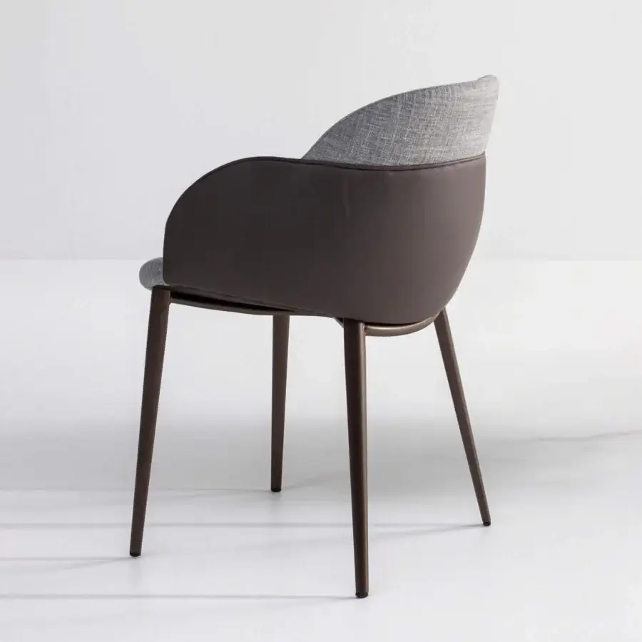 Sophisticated Bonaldo My Way chair with dark brown and gray textile upholstery, built with steel and plywood, matte metal legs
