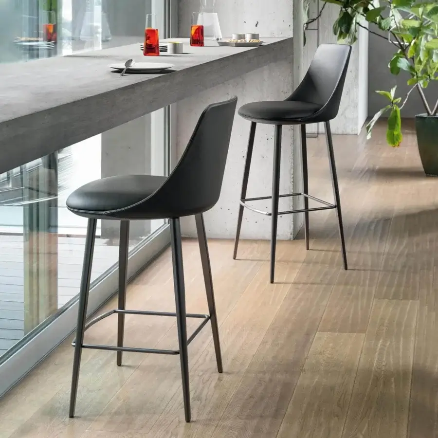 Elegant Bonaldo Itala Too stool with black eco-leather upholstery and dark metal four-leg base