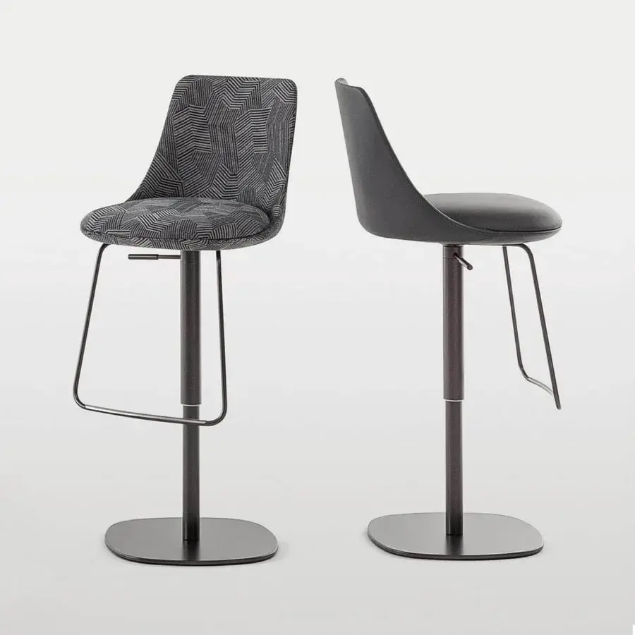 Superior Bonaldo Itala Too stool with dark fabric upholstery and sleek metal base including a footrest