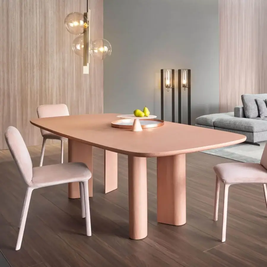 Exceptional Bonaldo Geometric table crafted in Italy with a hand spatulated clay finish in dusty rose or terracotta hues