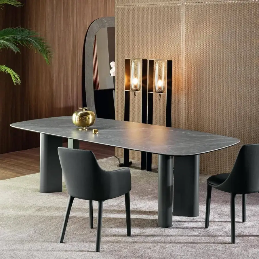 Distinguished Bonaldo Geometric table with hand spatulated clay top and painted medium-tone gray aluminum legs in a matte finish