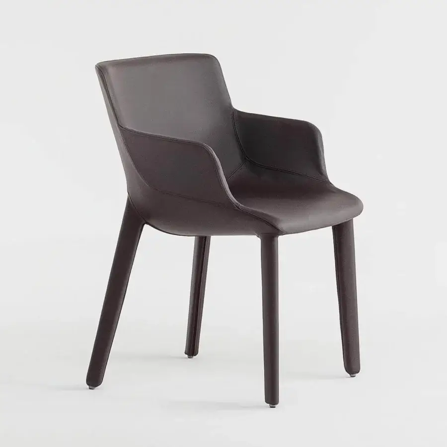 Distinguished Bonaldo Artika armchair upholstered in smooth dark brown synthetic material with an expanding backrest and monochromatic finish