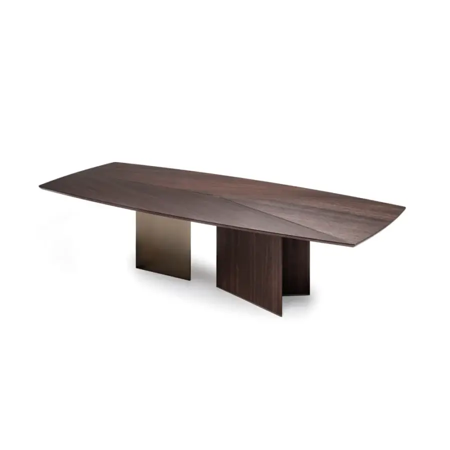 Superior Arketipo Epsilon table crafted in moka oak with titanium-finished metal, showcasing sleek lines and Italian design