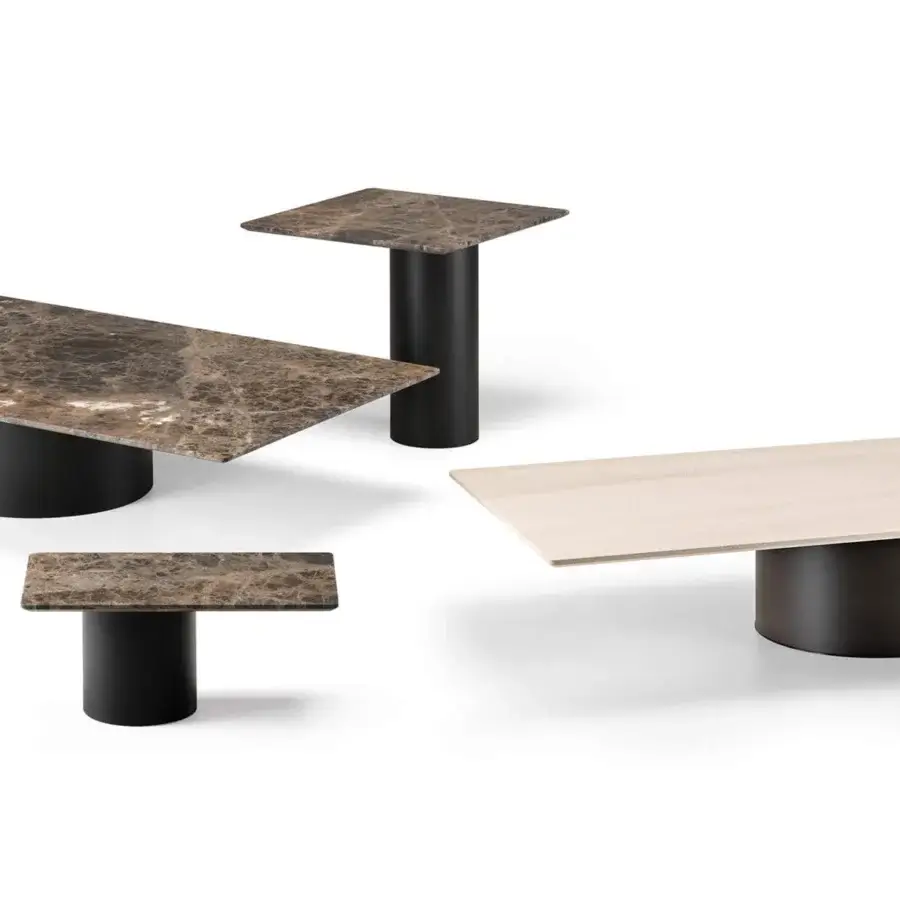 Exceptional Arketipo Petra coffee table with a creamy square tabletop and dark matte metal base crafted in a contemporary arrangement