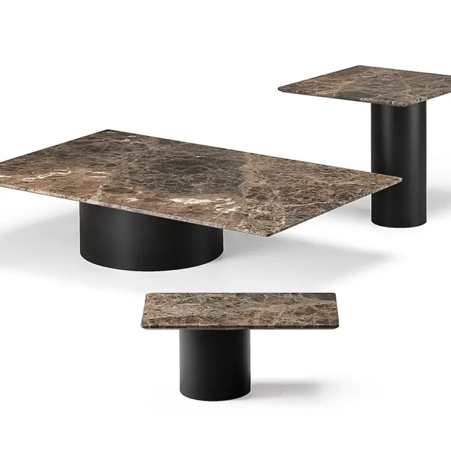Superior Arketipo Petra coffee table with a matt Emperador marble top and micaceous brown metal base