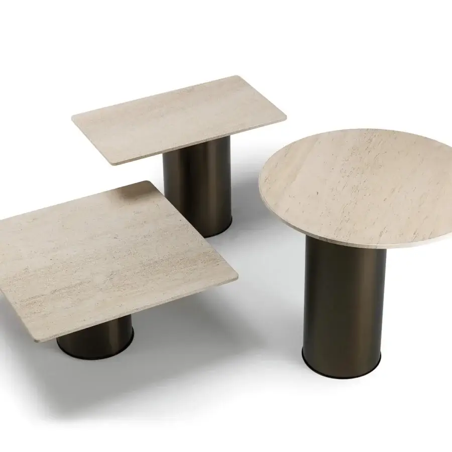 Distinguished Arketipo Petra side table with sandstone top and micaceous brown metal base in matte finish
