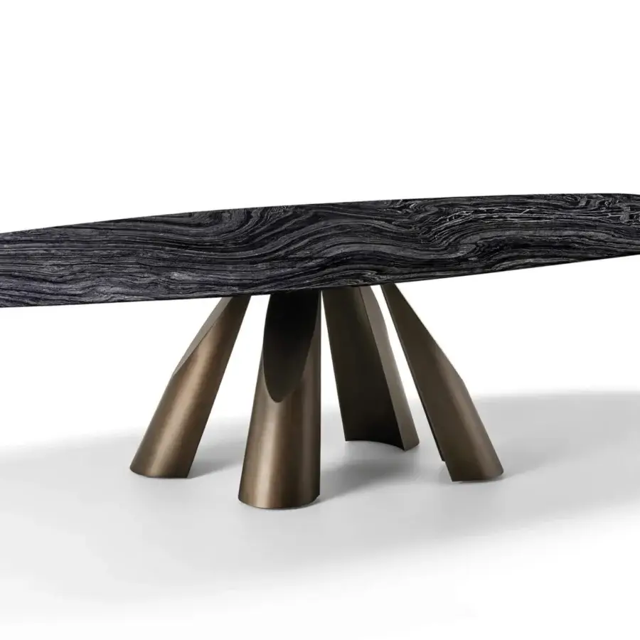 Superior Arketipo Prince table with shaped marble top and micaceous brown luxury metal base crafted in Italy