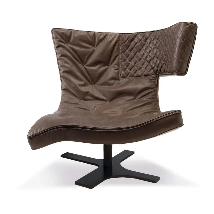 Exceptional Arketipo Roxy lounge chair in rich brown with smooth finish and distinctive quilted back atop a dark metal base