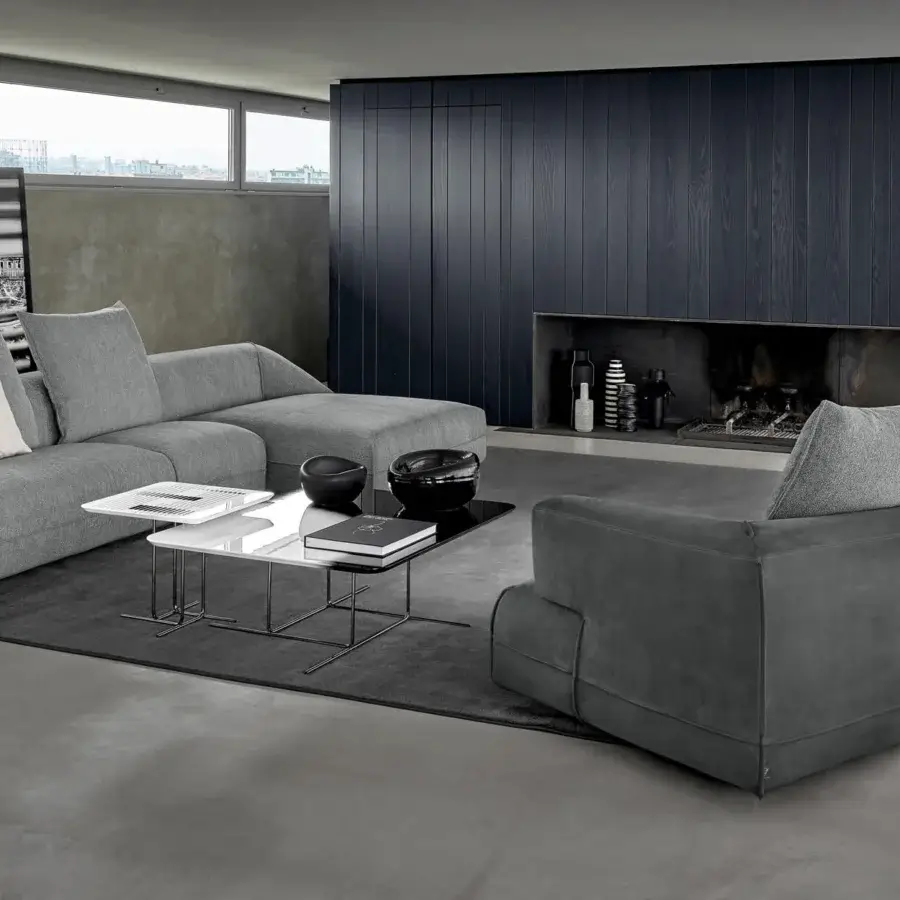 Distinguished Arketipo Starman sofa crafted with wood and plastic, showcasing light gray textile upholstery with a matte finish