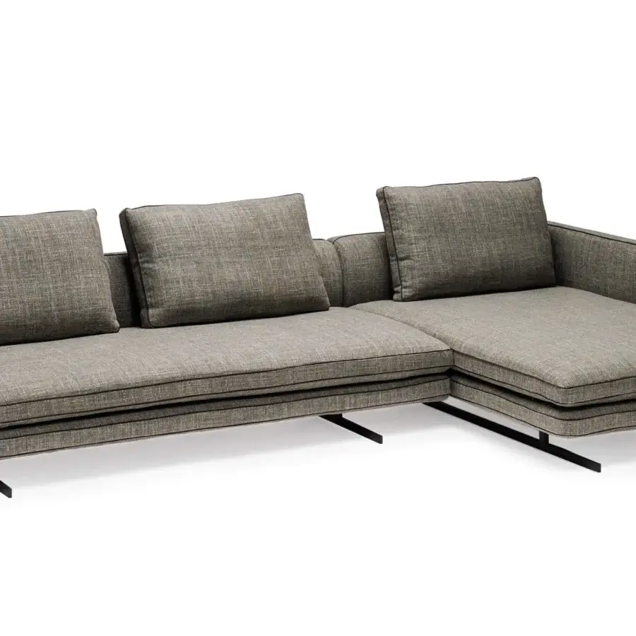 Elegant Arketipo Moss sectional in textured gray textile upholstery with sleek black metal legs