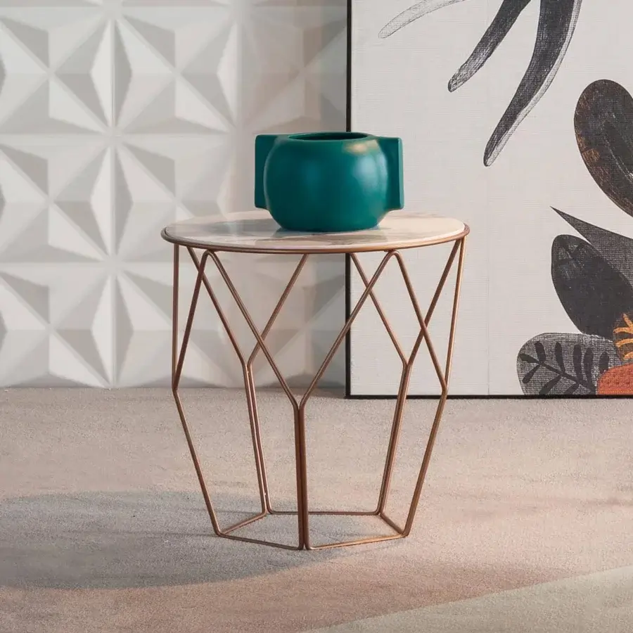 Exceptional Bonaldo Arbor coffee table with curved copper metal base and round marble-like tabletop