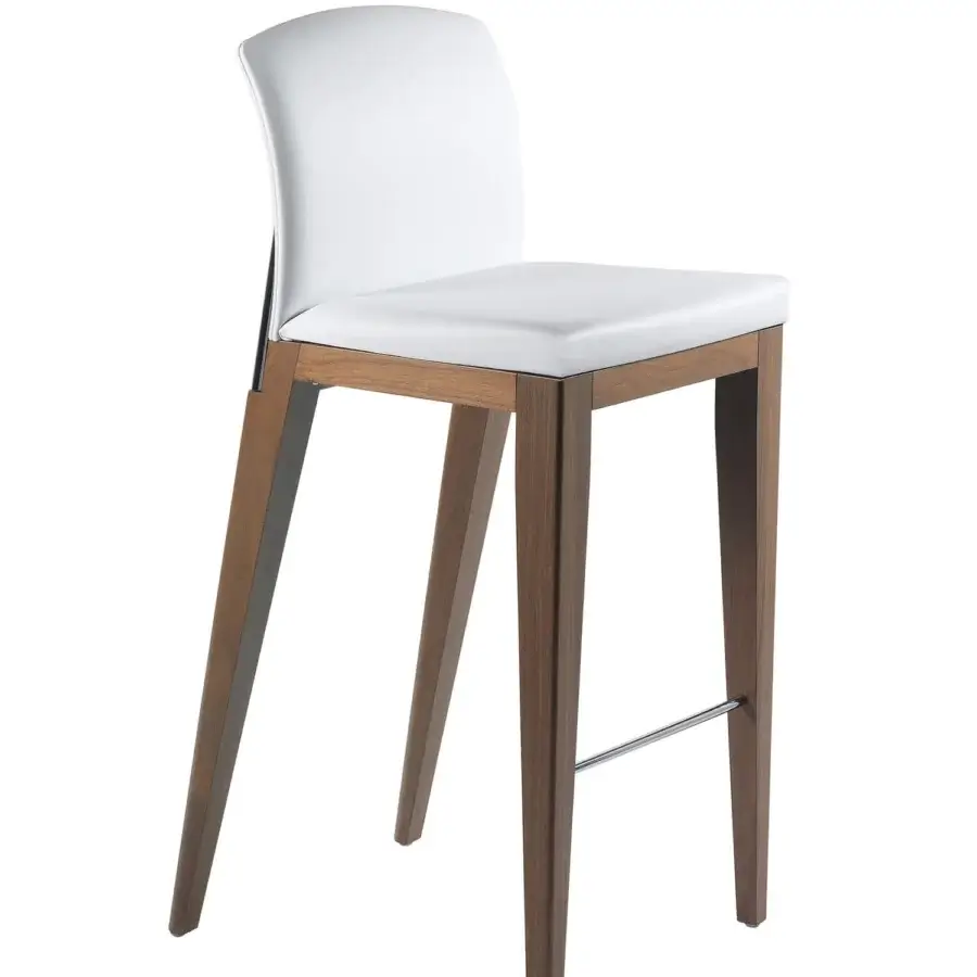 Exceptional Reflex Sit stool with white upholstery, slender lacquered wood legs and metal footrest