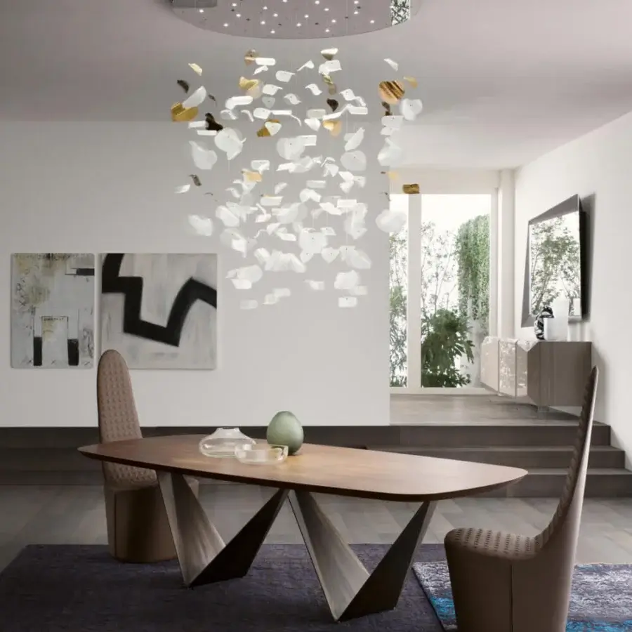Exceptional Reflex Prisma Steel table with Canaletto Walnut top and geometrically structured dark metal base exhibiting a smooth matte finish