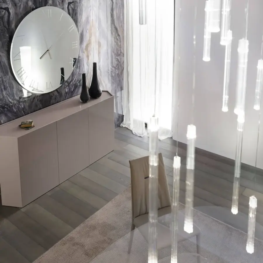 Distinguished Reflex Comete suspension lamp with transparent glass pendants and mirror glass canopy built with internal LEDs