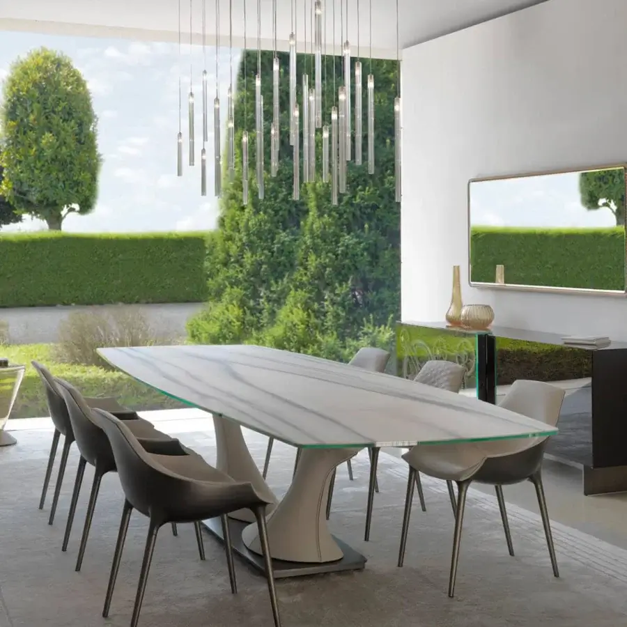Exceptional Reflex Comete suspension lamp with slender transparent glass pendants and glossy reflective cylinders crafted in Italy