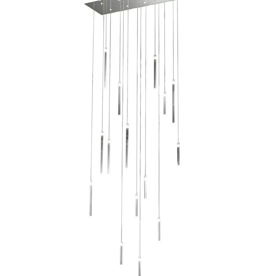 Exclusive Reflex Comete suspension lamp with mirror glass canopy and transparent glass pendants illuminating with a warm glow