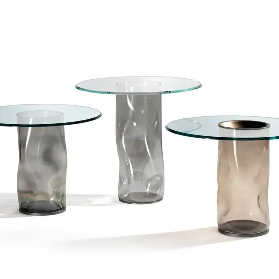 Exceptional Reflex Dandolo side table with warm tobacco Murano glass base and sleek beveled glass top