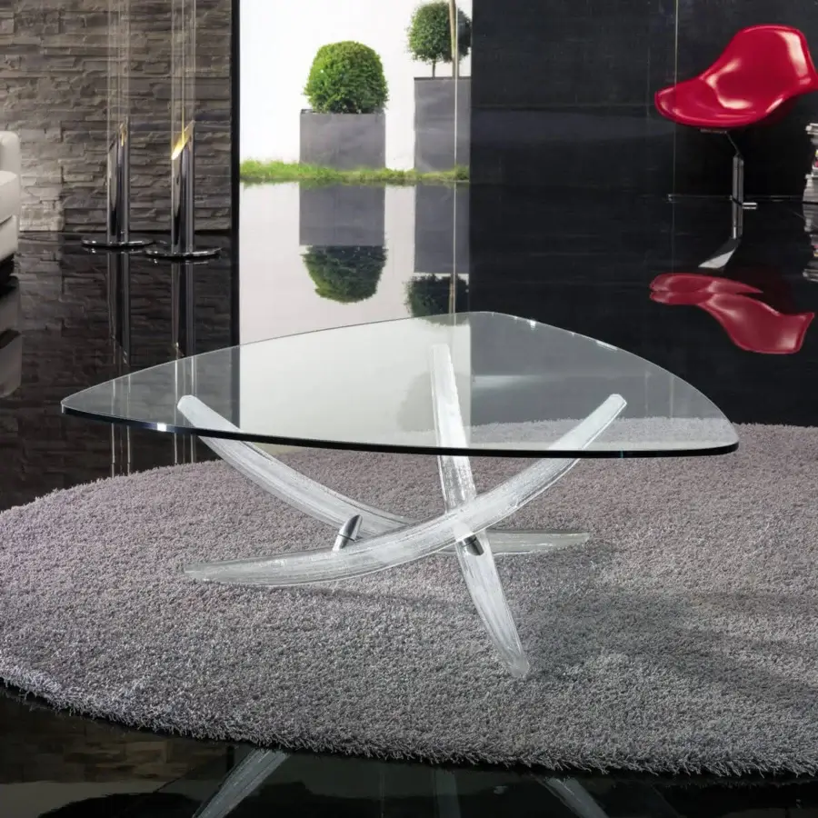 Superior Reflex Fili D'Erba coffee table with triangular glass top and intersecting Murano glass elements