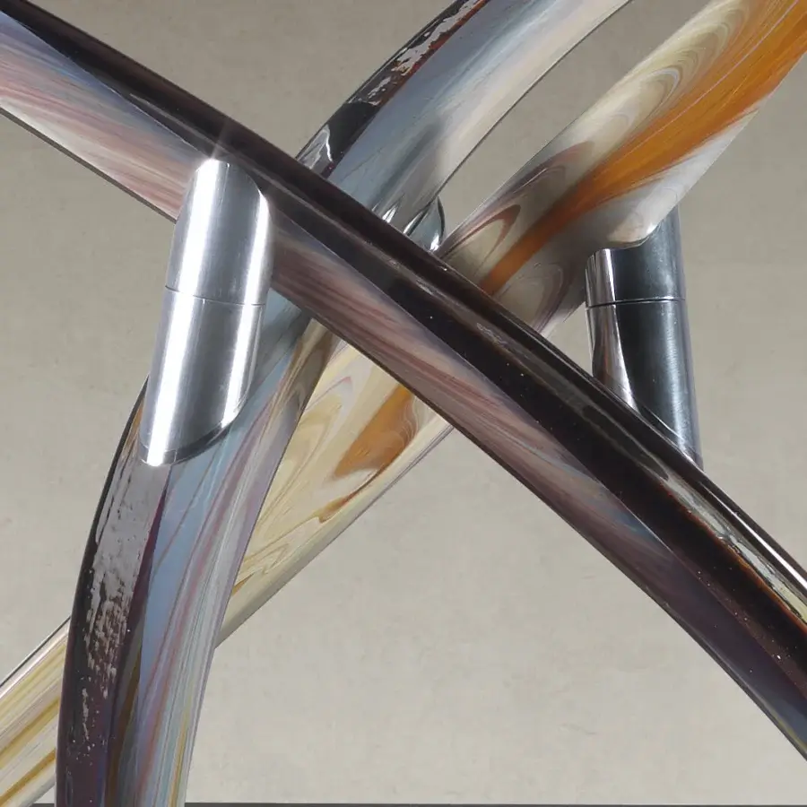 Distinguished Reflex Fili D'Erba table with a Murano glass base in Murrine finish and swirling brown, beige, blue, purple glass top