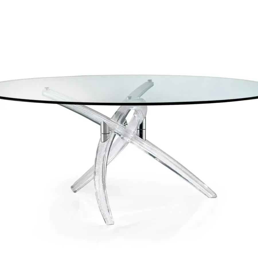 Superior Reflex Fili D'Erba table with beveled glass top and visually striking Murano glass base in Rugiada finish