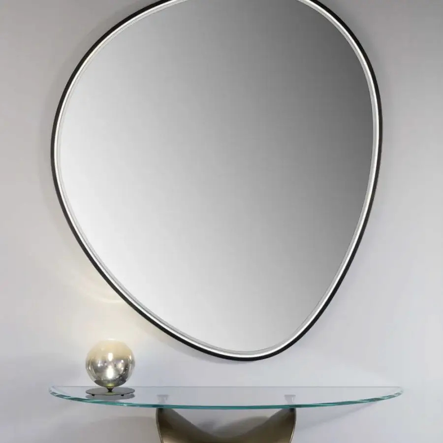 Superior Reflex Oh Frame mirror with organic form and extra clear glass in a satin black rounded wood frame