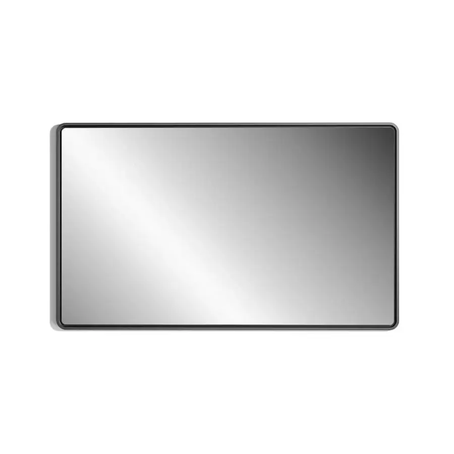 Distinguished Reflex Oh Frame mirror crafted in extra clear glass with a rounded rectangular frame in elegant satin finish
