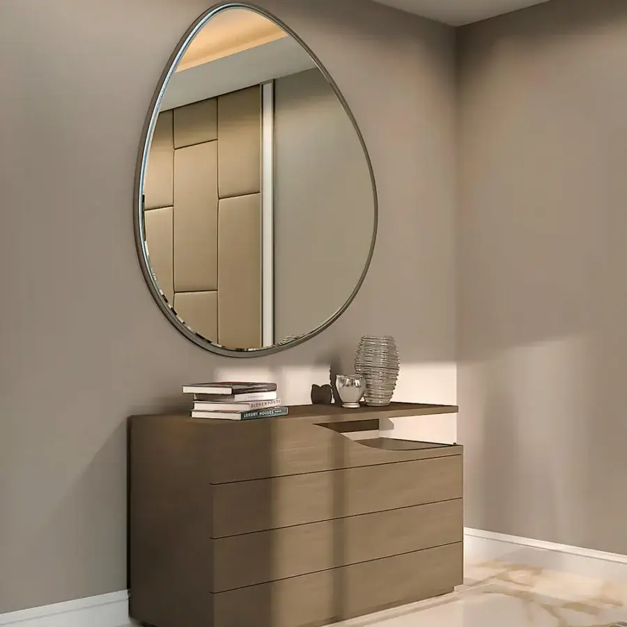Superior Reflex Oh Frame mirror with organic silhouette and polished silver tone extra clear glass