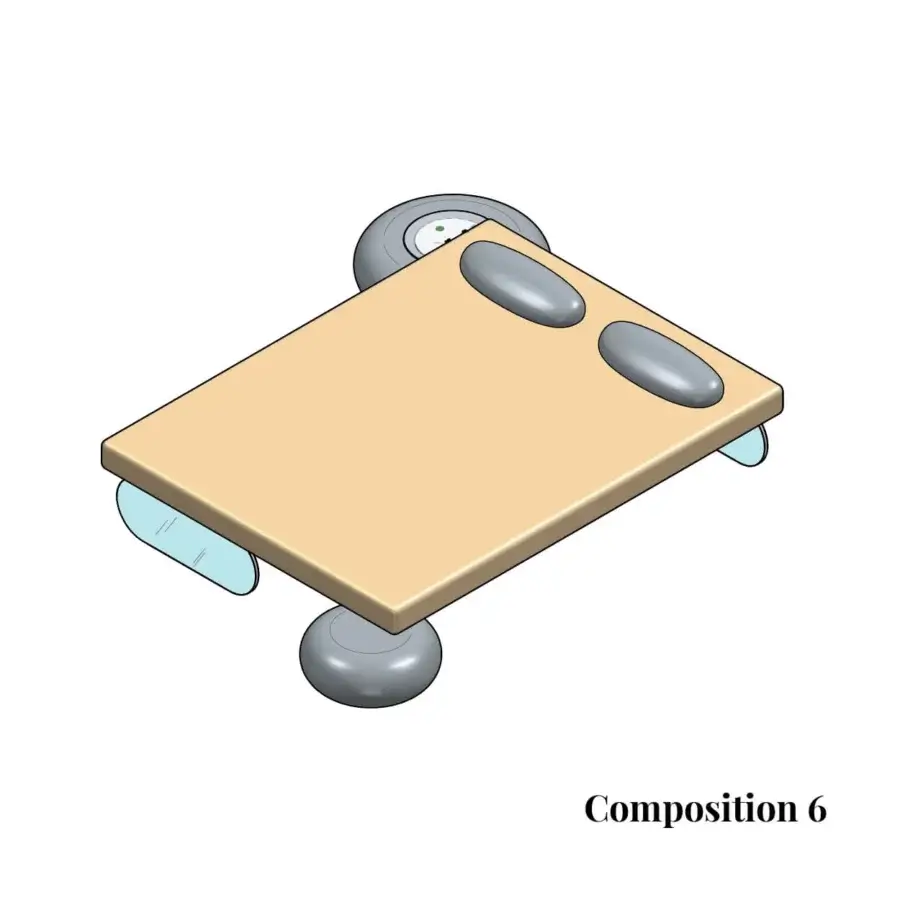 Innovative Varaschin Wellness Therapy double bed built in tan wood with gray oval cushions and clear rectangular elements