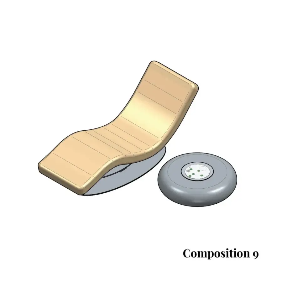 Exceptional Varaschin Wellness Therapy lounger crafted in tan with a light gray rounded base and Corian touch top
