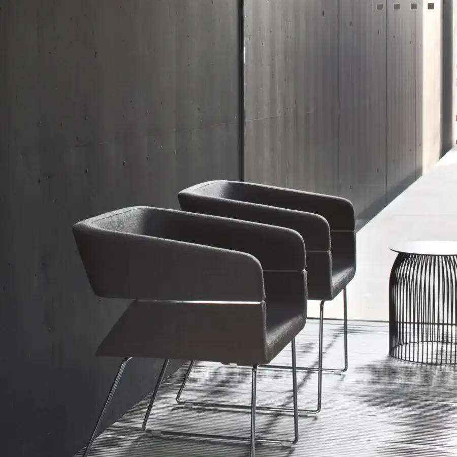 Distinguished LaCividina Matrix armchair with dark gray fabric upholstery and polished metal swivel base