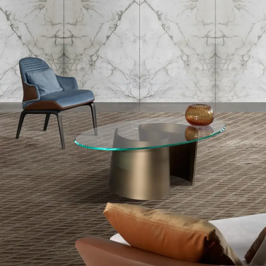 Exceptional Reflex Segno rug crafted in Italy with Tencel, New Zealand wool and a textured geometric pattern in warm brown hues