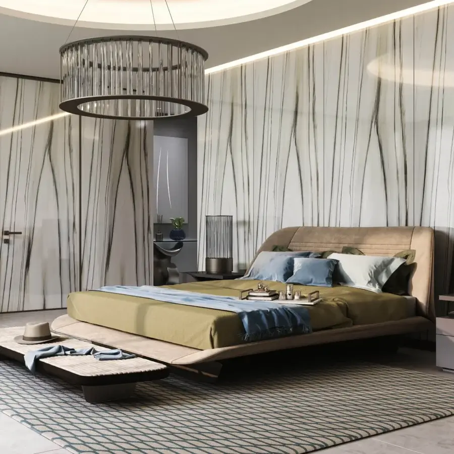 Superior Reflex Segno rug handcrafted in Italy with blue-gray geometric grid, Tencel, New Zealand wool and folded ribbon detail