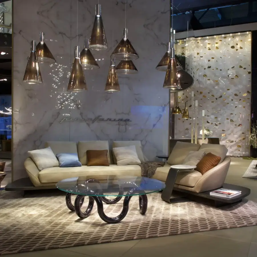 Lavish Reflex Segno rug crafted in Italy with interlocking beige and brown diamonds of Tencel and New Zealand wool with a cotton-polyester canvas
