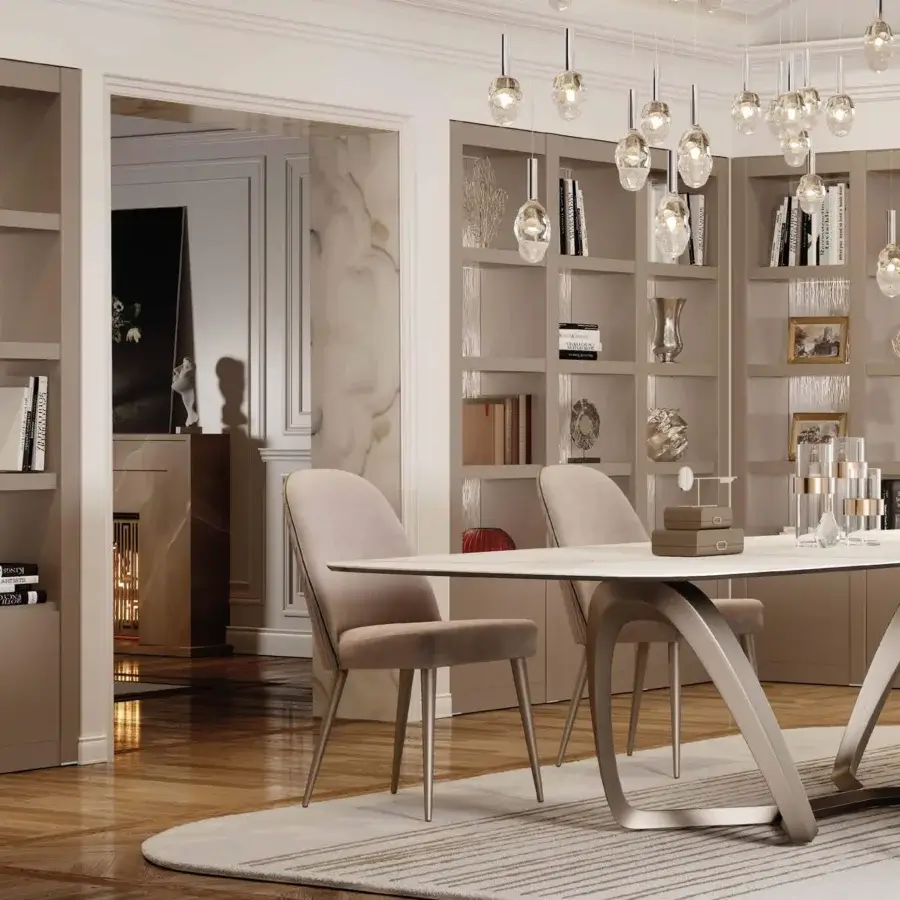 Exceptional Reflex Segno table with a Marmoreflex or Legnoreflex top and sculptural base in a satin finish