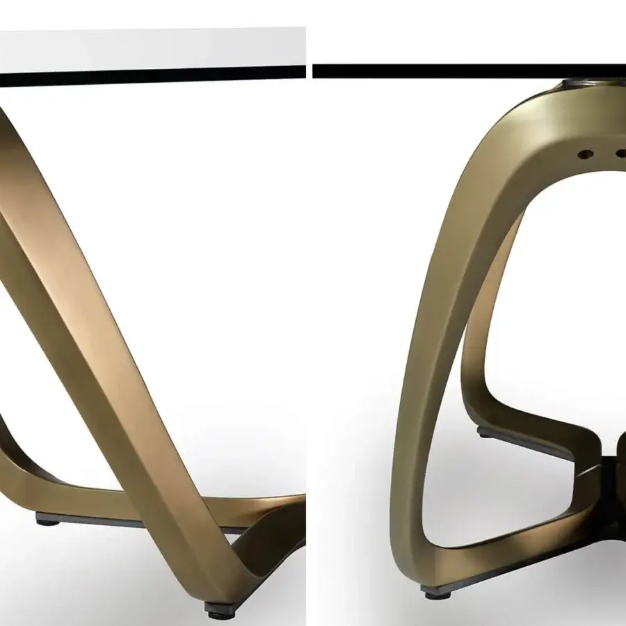 Superior Reflex Segno table with rectangular transparent tempered glass top and curvilinear bronze finished composite material base